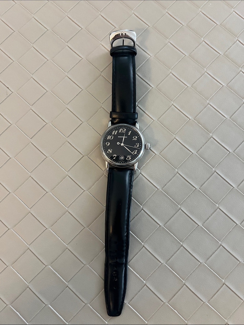 Classic Montblanc Black Leather Strap Watch
